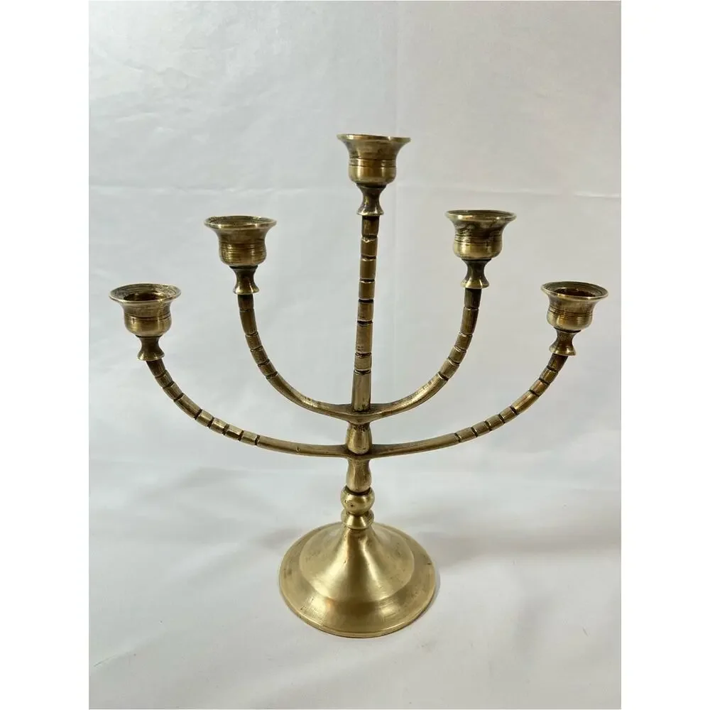 Vintage Brass 5-Arm Candelabra Candle Holder Patina Candelabrum Centerpiece